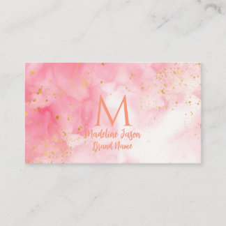 Tarjeta De Visita Blush Rosa Dorado Brillante Mármol Ágata Monograma