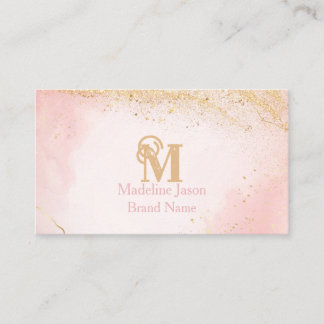 Tarjeta De Visita Blush Rosa Dorado Brillante Mármol Ágata Monograma