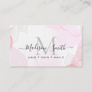 Tarjeta De Visita Blush Rosa Dorado Brillo Mármol Ágata Monograma Ch