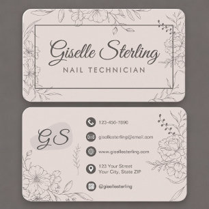 Tarjeta De Visita Blush Rosa Floral Tech de Uñas