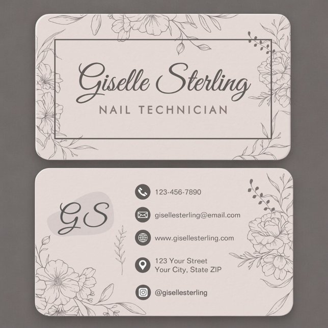 Tarjeta De Visita Blush Rosa Floral Tech de Uñas (Subido por el creador)