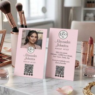 Tarjeta De Visita Blush Rosa Fotografía QR Maquillaje Artista de Mar