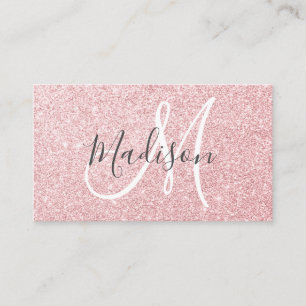 Tarjeta De Visita Blush Rosa Glitter Monograma de Oro Rosa Brillante