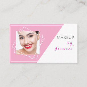 Tarjeta De Visita Blush Rosa Gris Blanco Geométrico Foto Maquillaje 