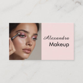 Tarjeta De Visita Blush Rosa Negro Script Foto Maquillaje