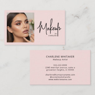 Tarjeta De Visita Blush Rosa Negro Script Foto Maquillaje
