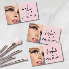 Tarjeta De Visita Blush Rosa Negro Script Foto Maquillaje