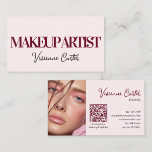 Tarjeta De Visita Blush Rosa Negro Script Foto Maquillaje Mini