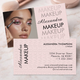 Tarjeta De Visita Blush Rosa Negro Script Foto Maquillaje  Negocios