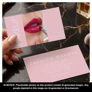 Tarjeta De Visita Blush Rosa Tipografía Blanca Simple Foto Maquillaj