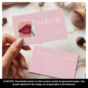 Tarjeta De Visita Blush Rosa Tipografía Blanca Simple Foto Maquillaj