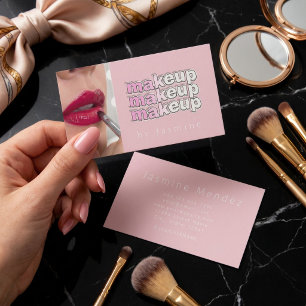 Tarjeta De Visita Blush Rosa Tipografía Blanca Simple Foto Maquillaj