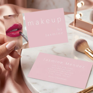 Tarjeta De Visita Blush Rosa Tipografía Blanca Simple Foto Maquillaj