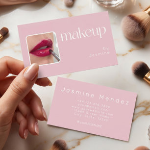 Tarjeta De Visita Blush Rosa Tipografía Blanca Simple Foto Maquillaj