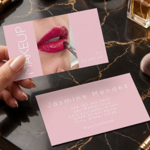Tarjeta De Visita Blush Rosa Tipografía Blanca Simple Foto Maquillaj