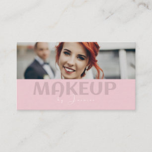 Tarjeta De Visita Blush Rosa Tipografía Blanca Simple Foto Maquillaj