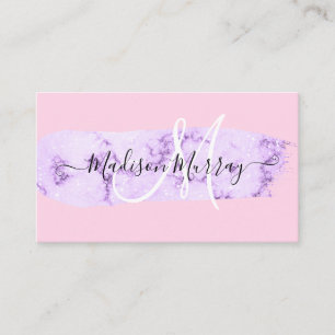 Tarjeta De Visita Blush Rosa y Lila Púrpura Monograma de Unicornio N