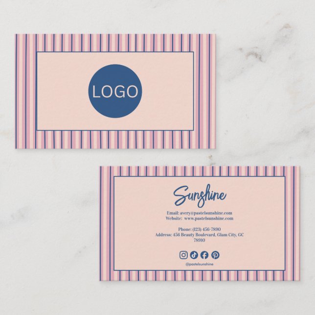 Tarjeta De Visita Blush Stripe Boutique Monograma (Anverso / Reverso)