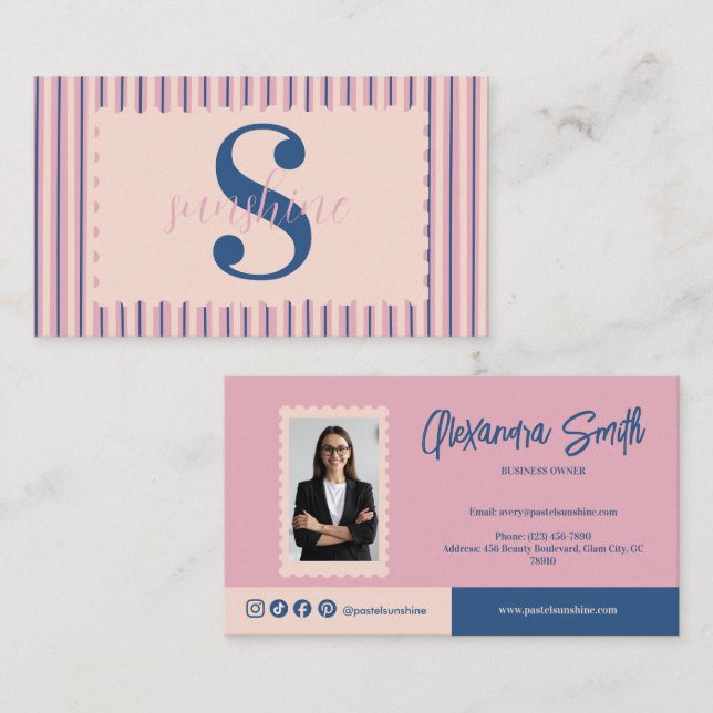 Tarjeta De Visita Blush Stripe Photo Boutique Branding (Anverso / Reverso)