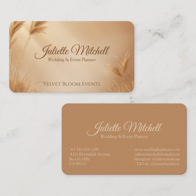 Tarjeta De Visita Blush Wheat Wedding & Event Planner Business Card (Anverso / Reverso)