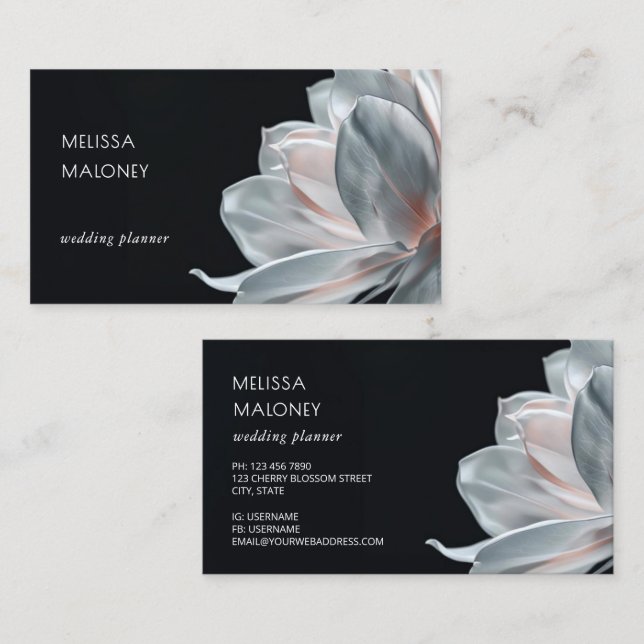 Tarjeta De Visita Blush White Magnolia Negro (Anverso / Reverso)