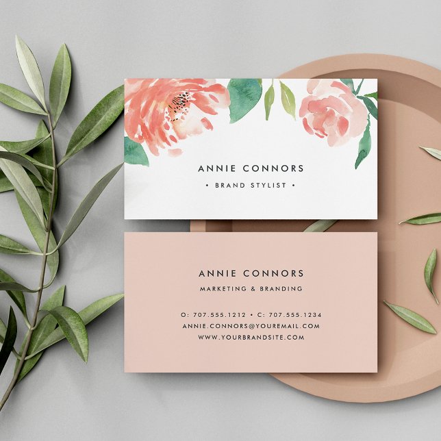 Tarjeta De Visita Blushing Peony | Floral acuarela (Subido por el creador)