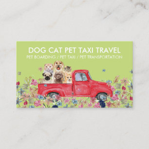 Tarjeta De Visita Boarding Truck Flowers Green Dogs Cats Mascota