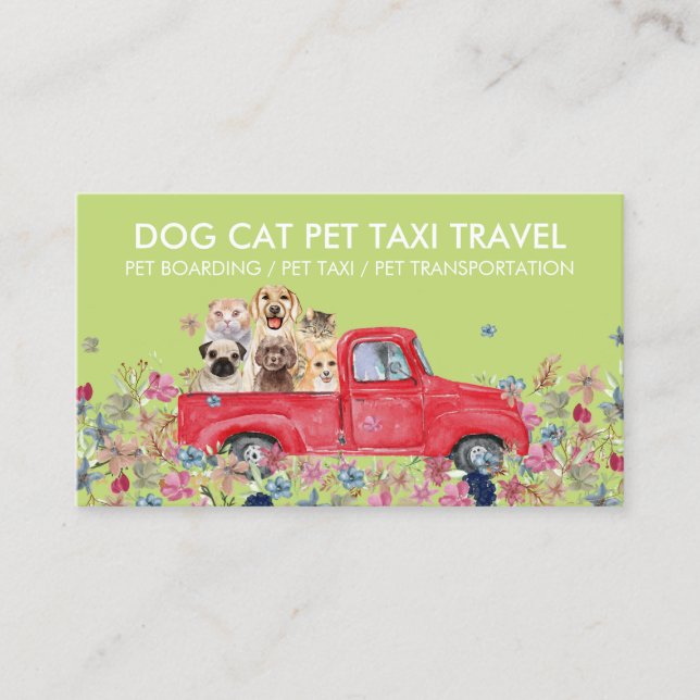 Tarjeta De Visita Boarding Truck Flowers Green Dogs Cats Mascota (Anverso)