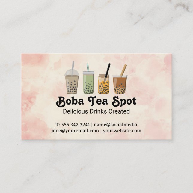 Tarjeta De Visita Boba Tea Drinks Variety (Anverso)