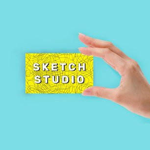 Tarjeta De Visita Boceto Amarillo Relieve Dibujado a Mano Línea