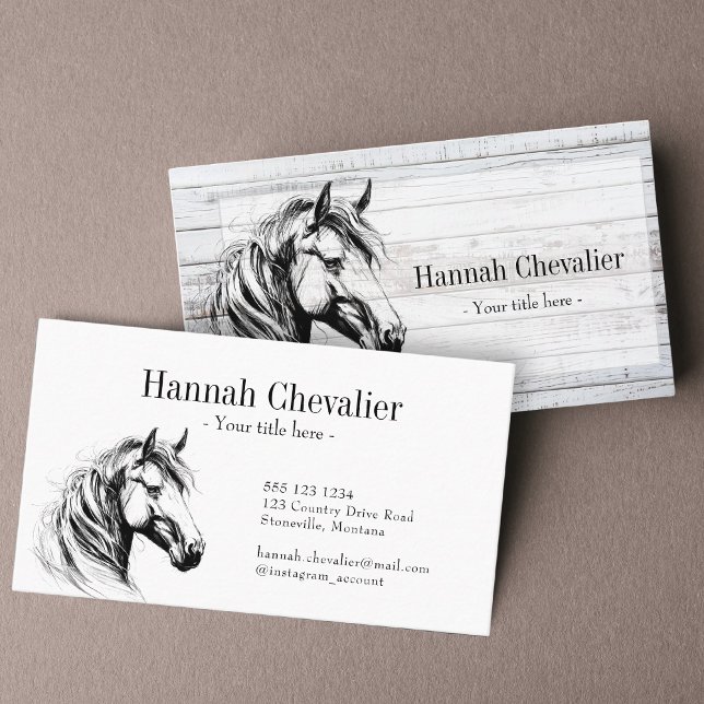 Tarjeta De Visita boceto de caballos elegante ecuestre blanco y negr (Subido por el creador)