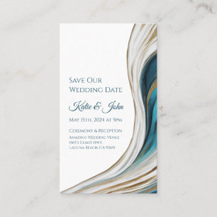 Tarjeta De Visita Boda Ahorra nuestra Fecha- Azul y Oro Modernos-