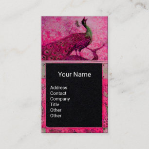 Tarjeta De Visita BODA AMA PEACOCK MONOGRAM Papel negro rosado