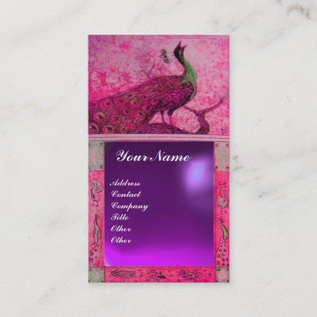 Tarjeta De Visita BODA AMOR A PEACOCK MONOGRAM Amethyst púrpura rosa (Anverso)