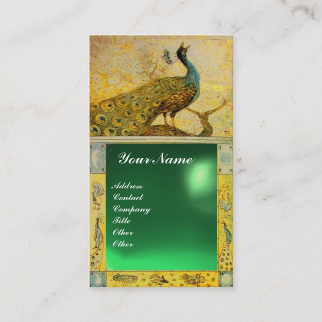 Tarjeta De Visita BODA AMOR A PEACOCK MONOGRAM jade verde amarillo (Anverso)