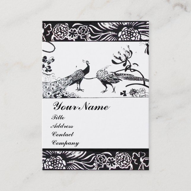 Tarjeta De Visita BODA AMOR AVES MONOGRAM, negro y blanco (Anverso)