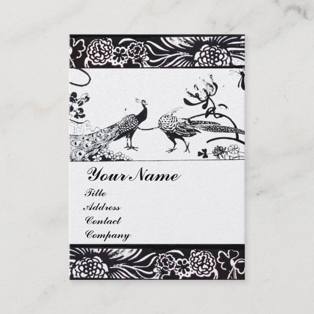 Tarjeta De Visita BODA AMOR AVES MONOGRAM Perla Blanca Negra (Anverso)