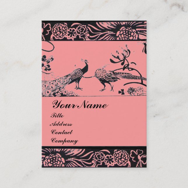 Tarjeta De Visita BODA AMOR AVES MONOGRAM, rosa negro y blanco (Anverso)