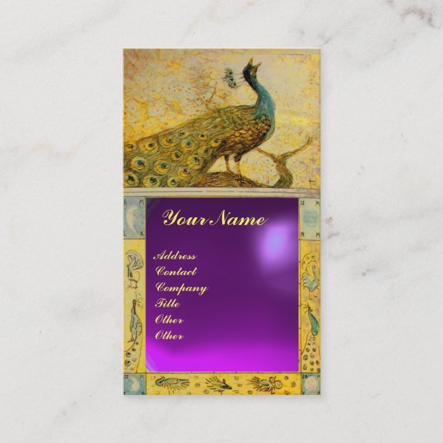 Tarjeta De Visita BODA AMOR PAVO REAL MONOGRAMA  púrpura amatista (Anverso)