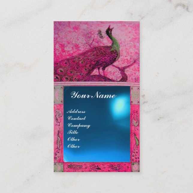 Tarjeta De Visita BODA AMOR PAVO REAL MONOGRAMA rosa azul zafiro (Anverso)
