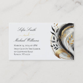 Tarjeta De Visita Boda Botánica Moderna Blanco Negro Dorado-