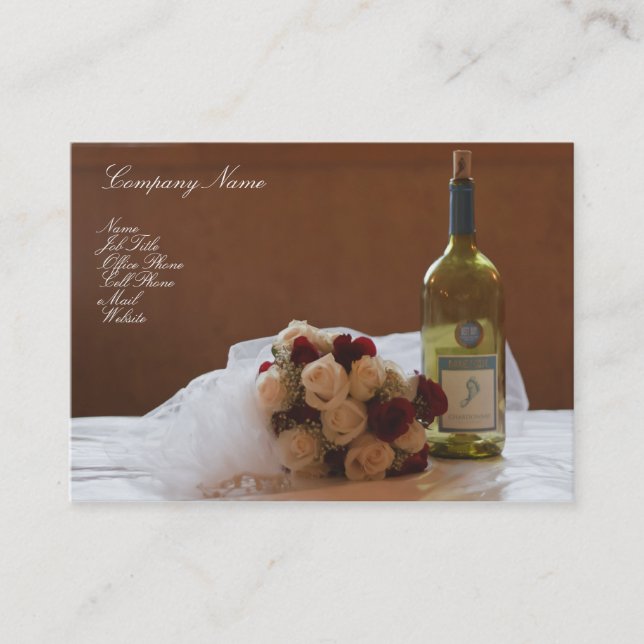 Tarjeta De Visita Boda Bouquet & Wine Botella de negocios (Anverso)