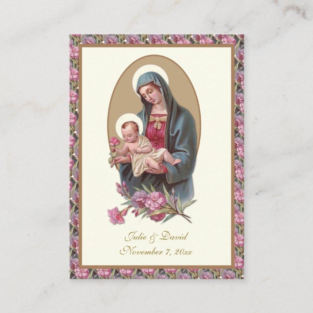 Tarjeta De Visita Boda Católica Santa Oración María Jesús Floral (Anverso)
