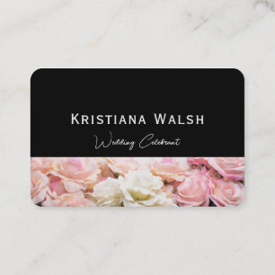 Tarjeta De Visita Boda Celebrant black con flores rosadas