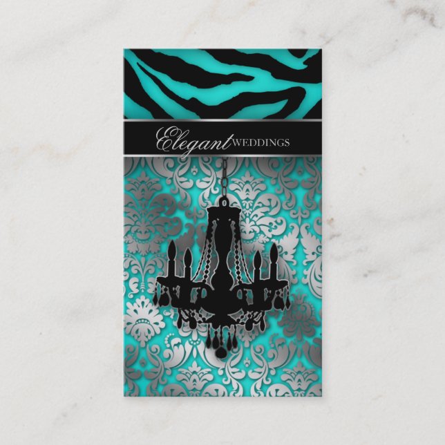 Tarjeta De Visita Boda Chandelier Event Planner Blue Silver (Anverso)