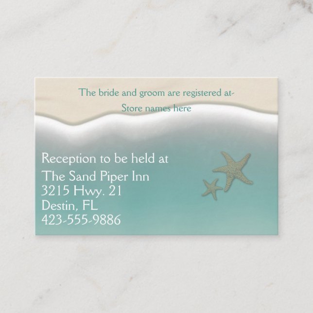 Tarjeta De Visita Boda con temas de playa (Anverso)