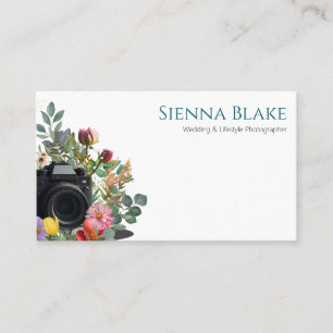 Tarjeta De Visita Boda de acuarela de cámara floral Fotógrafo Busi