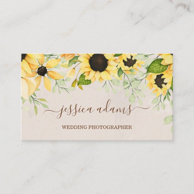 Tarjeta De Visita Boda de acuarela de girasol amarillo ruso (Anverso)