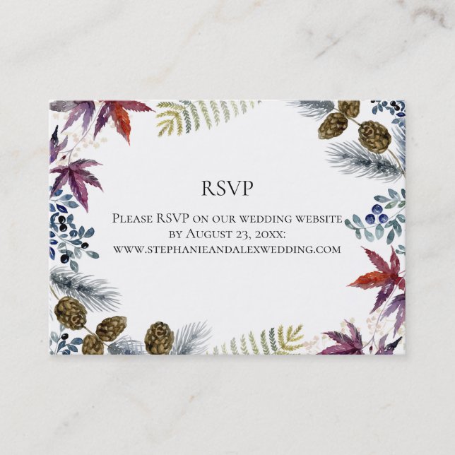 Tarjeta De Visita Boda de acuarela floral de arce japonés (Anverso)