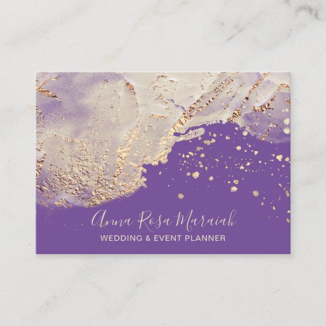 Tarjeta De Visita *~* Boda de belleza Relieve metalizado dorado púrp (Anverso)